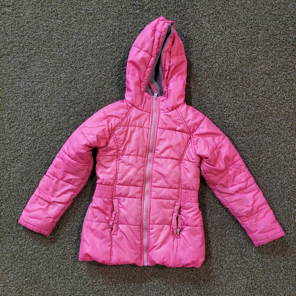 Simply Styled Puffer Coat Girls Large Pink Full Zipper Long Sleeve Hood